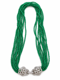 Emerald Green Multi-Strand Beaded Necklace with Rhinestone Detailing