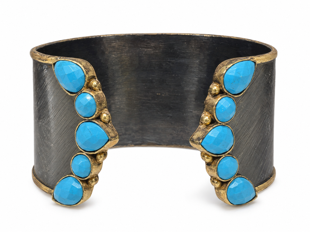 Turquoise & Mixed Metal Open Cuff Bracelet