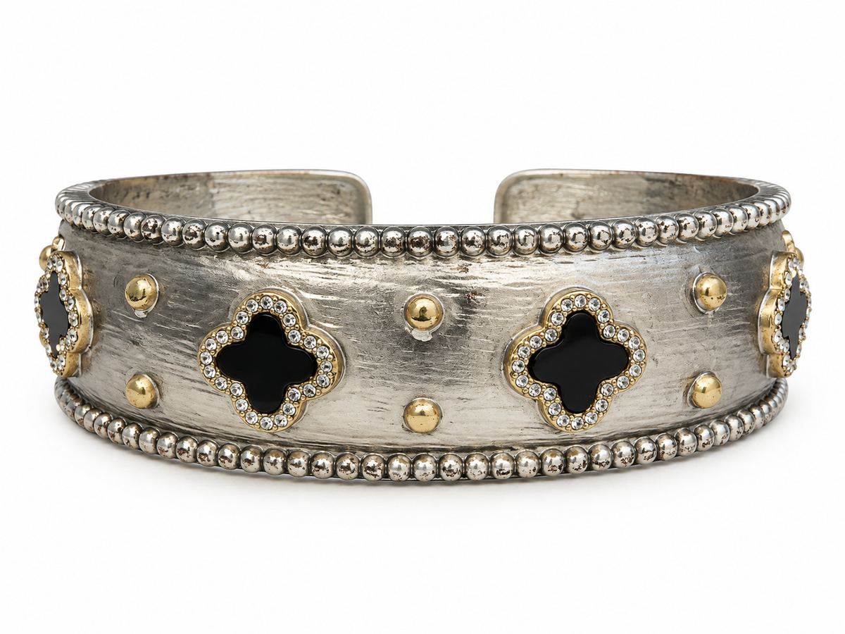 Black Clover & Silver-Tone Statement Cuff