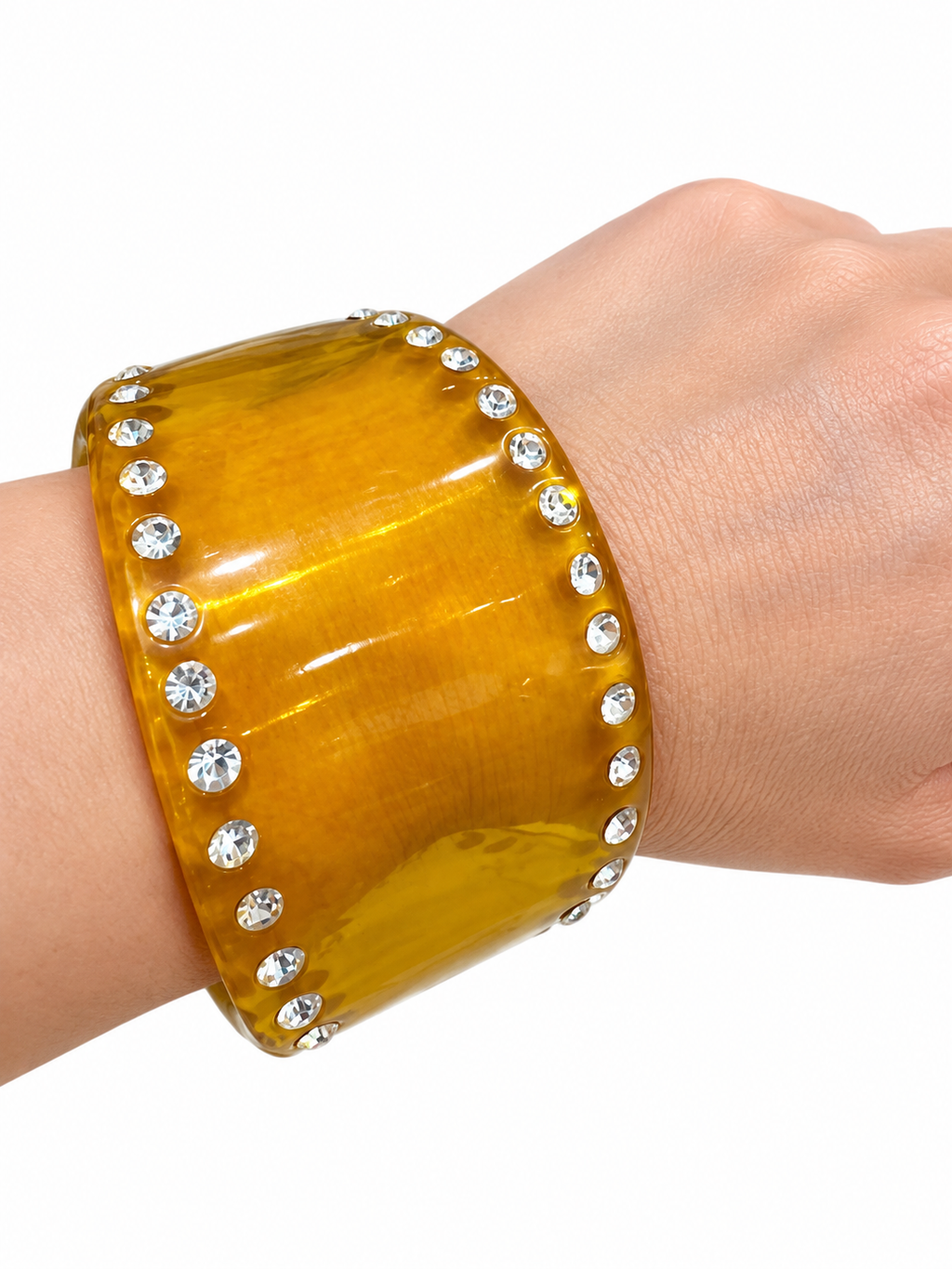 Amber Acrylic & Rhinestone Cuff Bracelet - Vintage