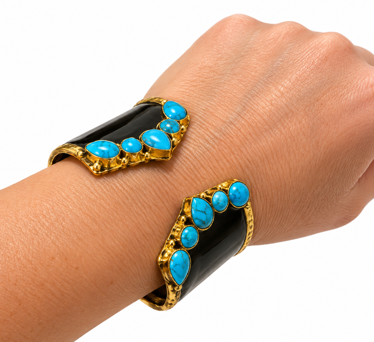 Turquoise & Mixed Metal Open Cuff Bracelet