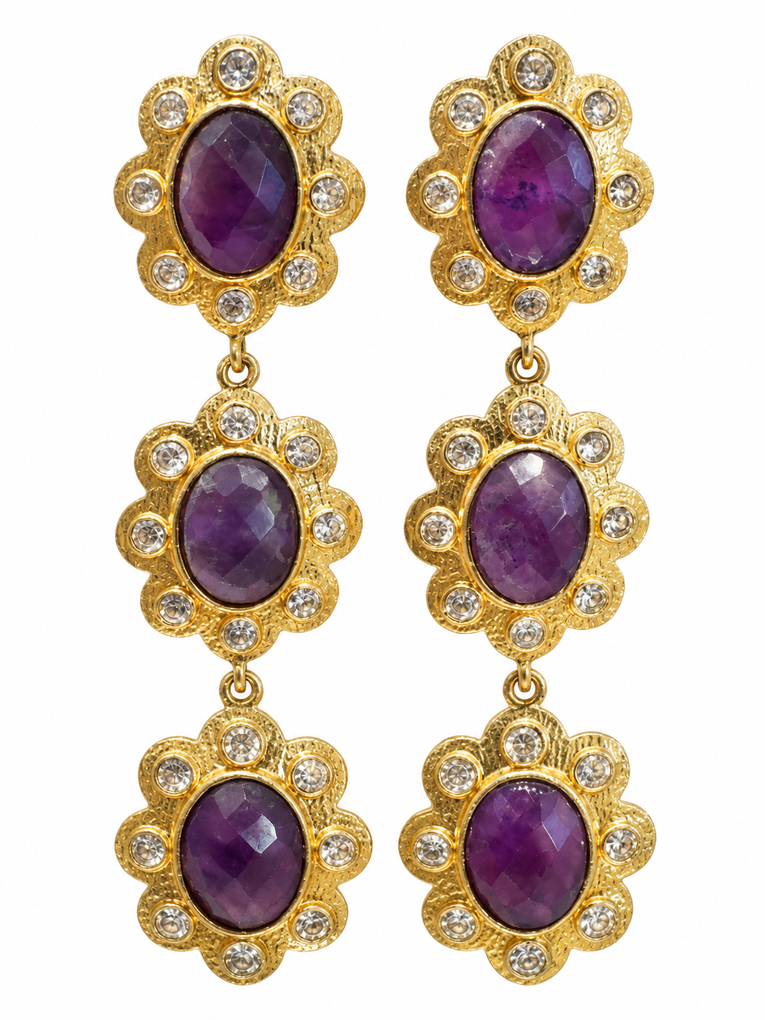 Amethyst & CZ Floral Drop Earrings
