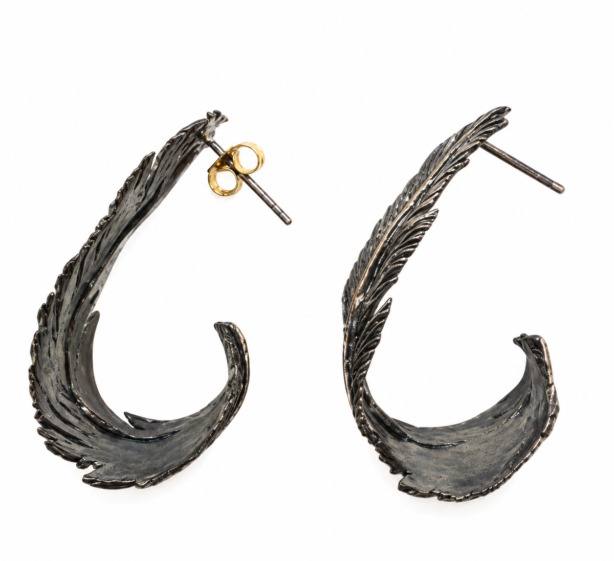 Handmade Two-Tone Feather Hoop Earrings