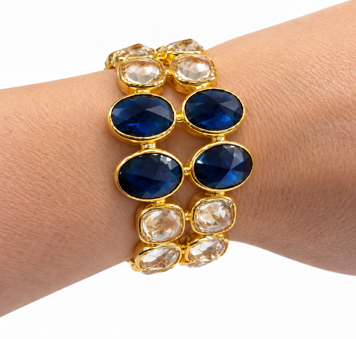 Sapphire Blue & Clear Crystal Statement Cuff