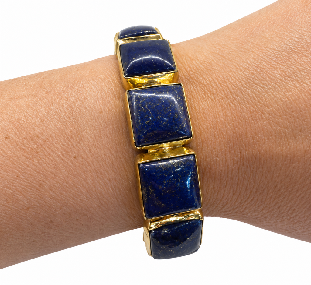 Lapis Lazuli Geometric Gold-Plated Cuff Bracelet