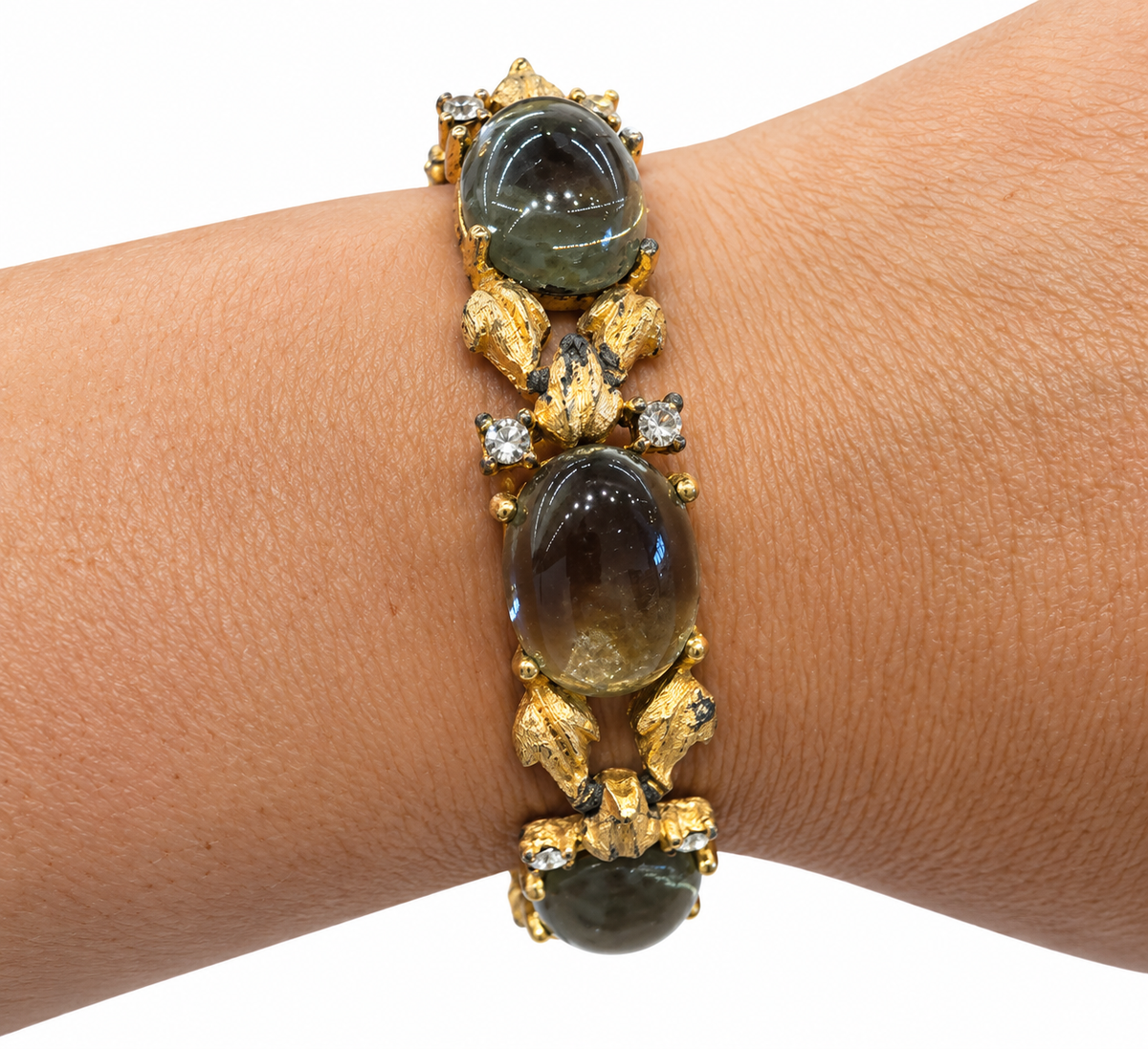 Smokey Glass & Gold-Tone Bracelet - Vintage