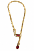 Gold-Tone Red Gemstone & Rhinestone Necklace