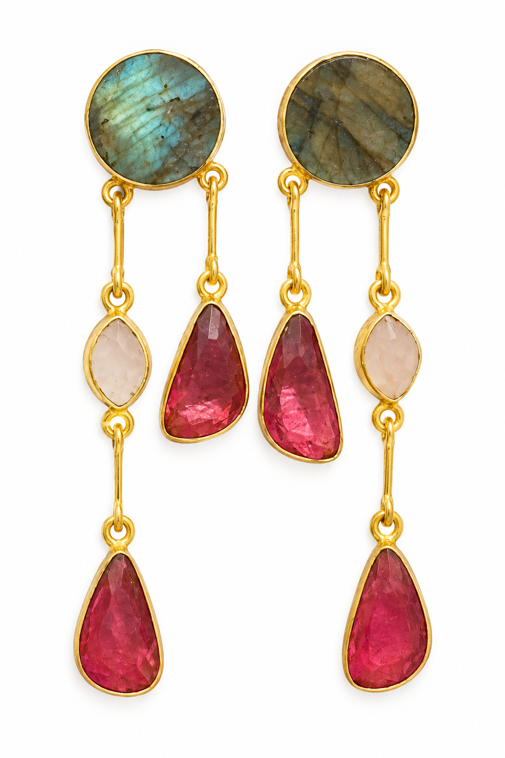 Labradorite & Raspberry Pink Gemstone Drop Earrings