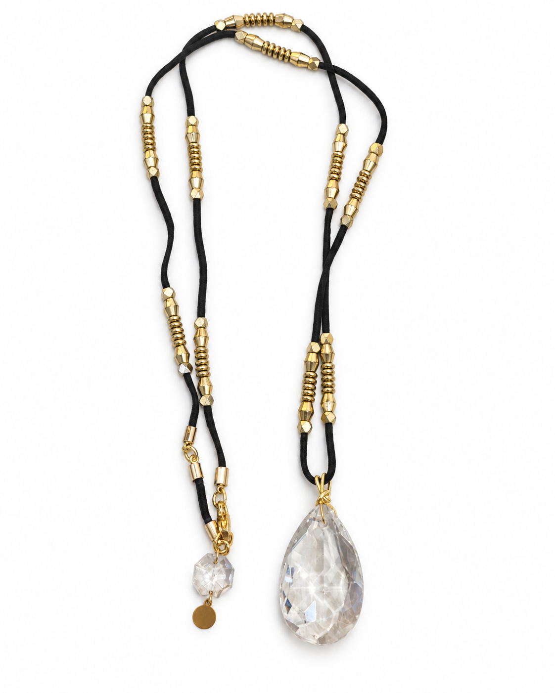 Faceted Crystal & Brass Beaded Suede Necklace