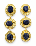 Lapis & Textured Gold Triple-Drop Earrings