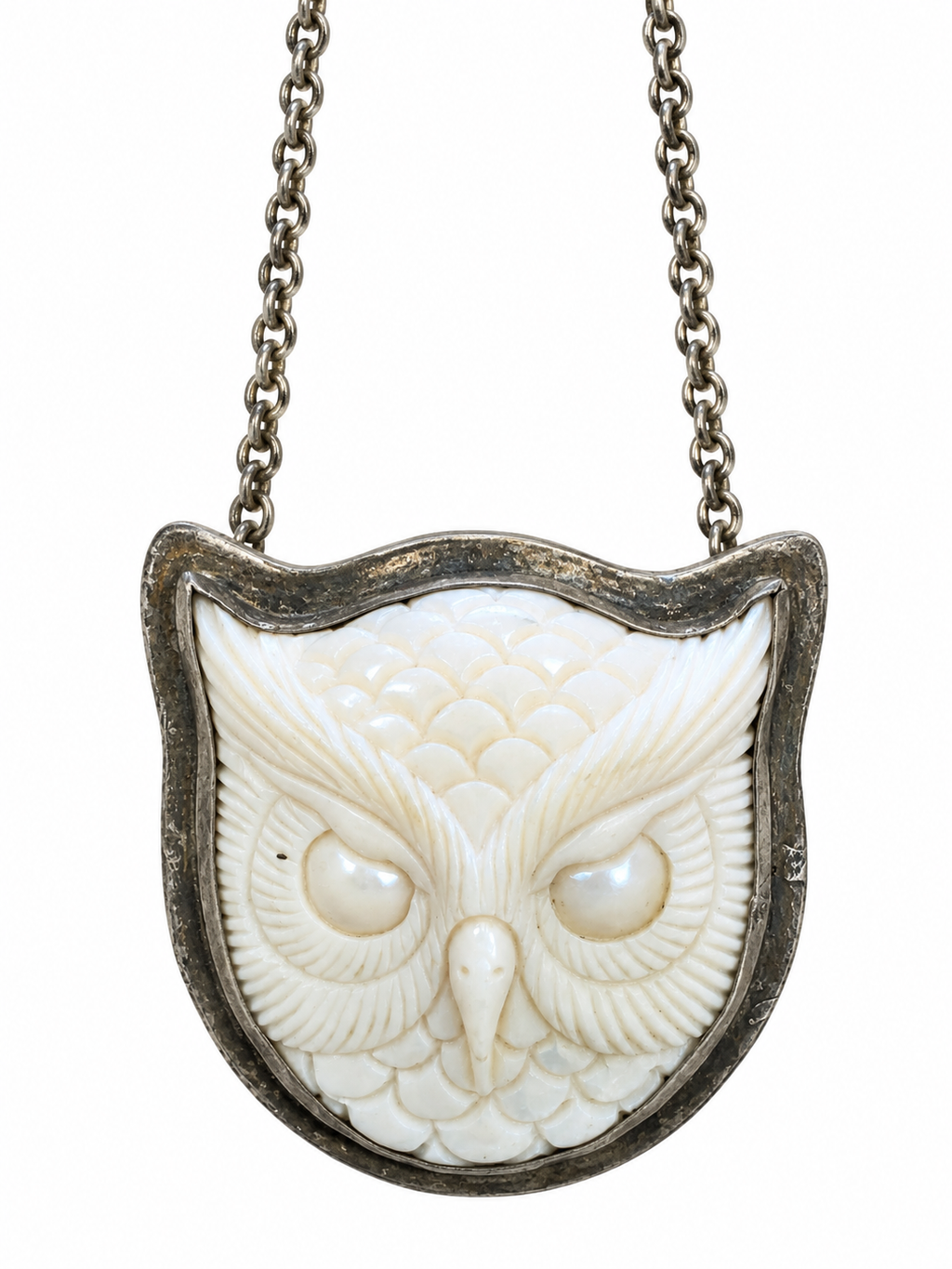 Kate Sydney Carved Buffalo Horn Owl Necklace