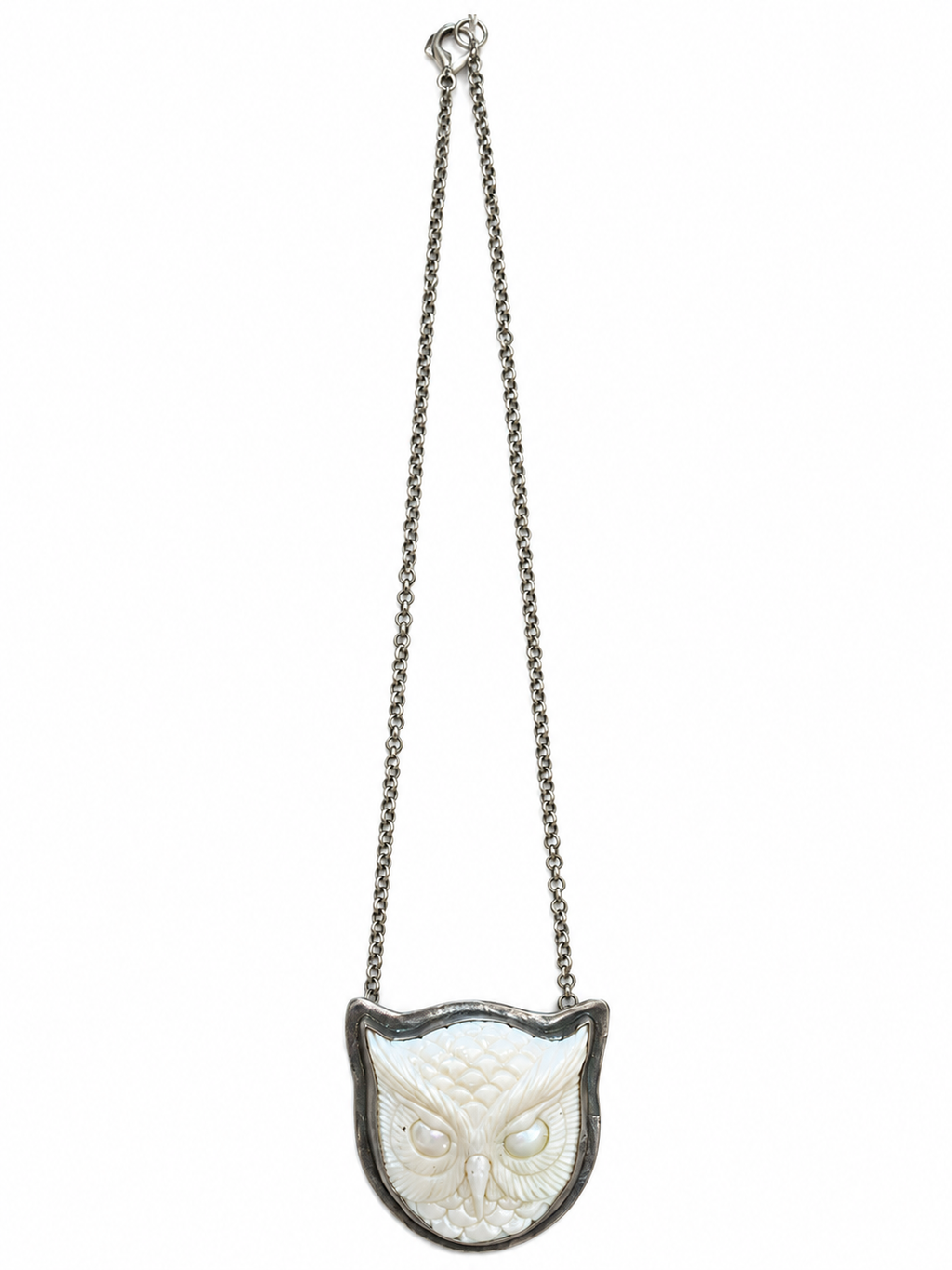 Kate Sydney Carved Buffalo Horn Owl Necklace