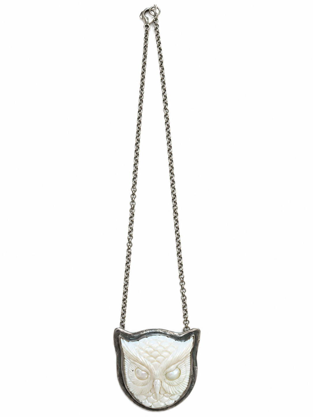 Kate Sydney Carved Buffalo Horn Owl Necklace