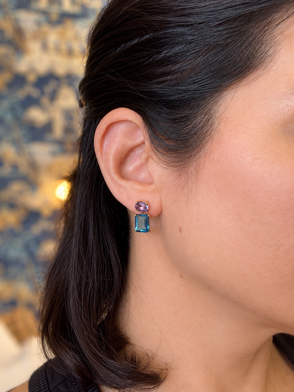 Iolite & Amethyst Geometric Stud Earrings