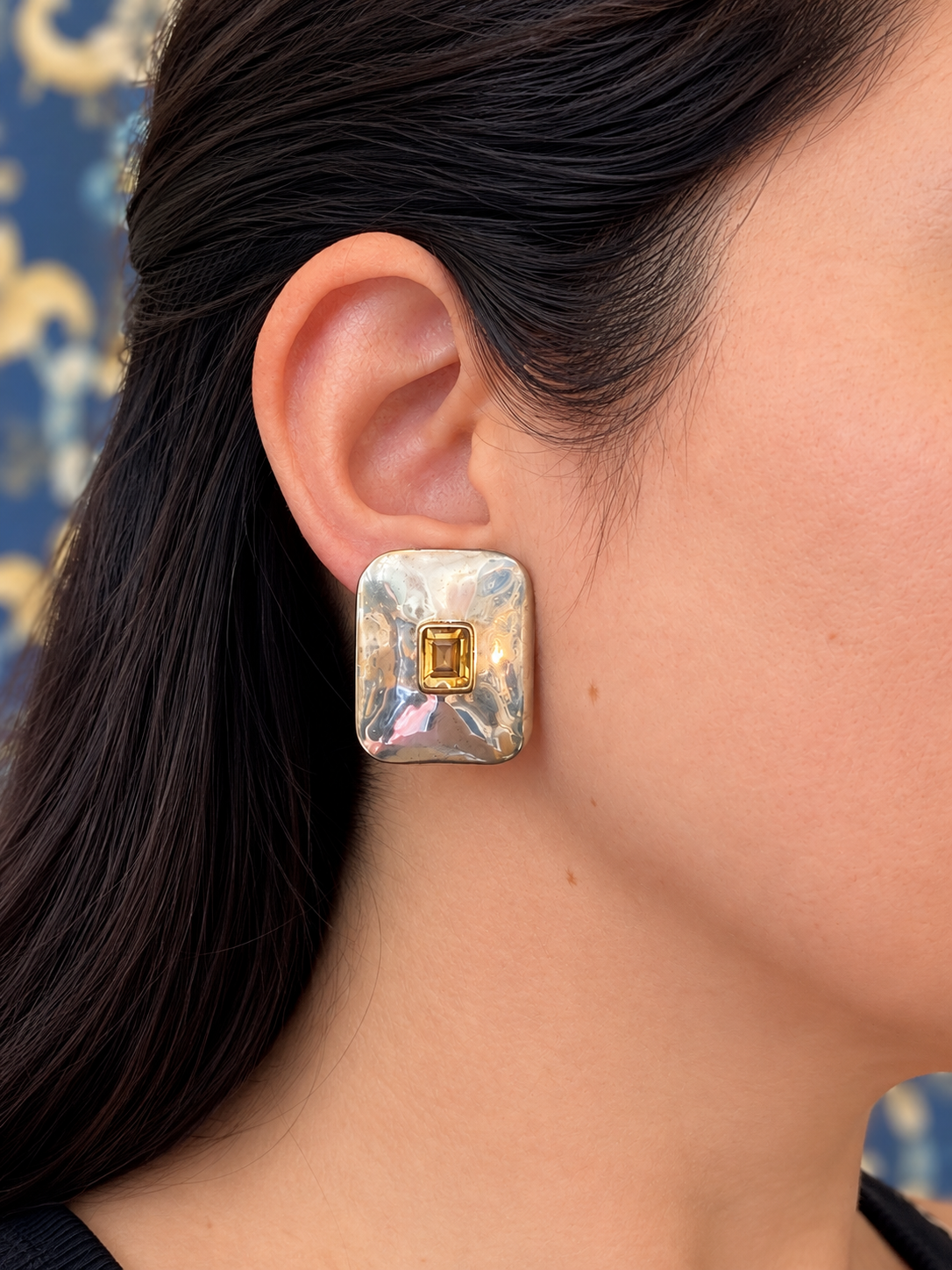 Sterling Silver & Yellow Topaz Convertible Screw Back Earrings From Mexico - Vintage