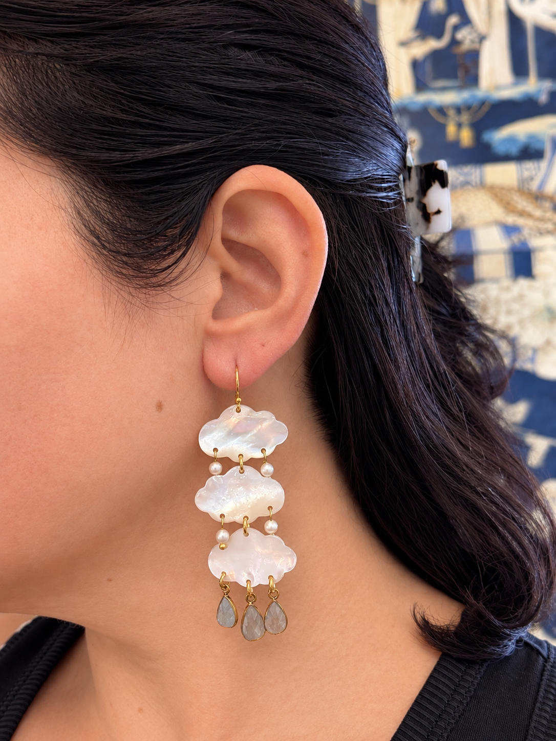 One-of-a-Kind Abalone & Blue Gemstone Chandelier Earrings