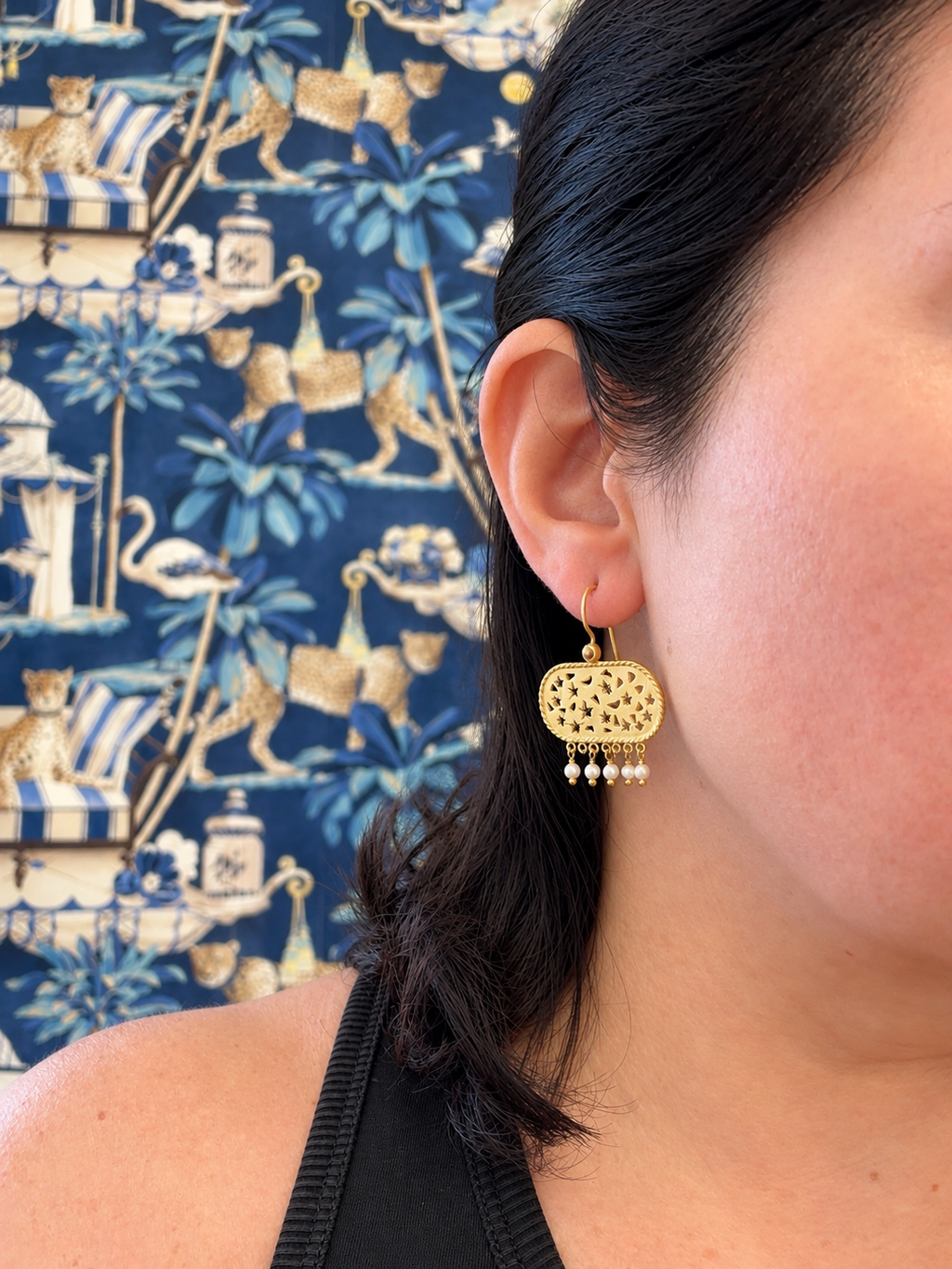 18K Gold-Plated Celestial Zircon & Seed Pearl Drop Earrings