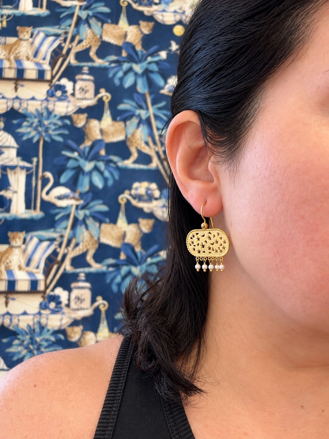 18K Gold-Plated Celestial Zircon & Seed Pearl Drop Earrings