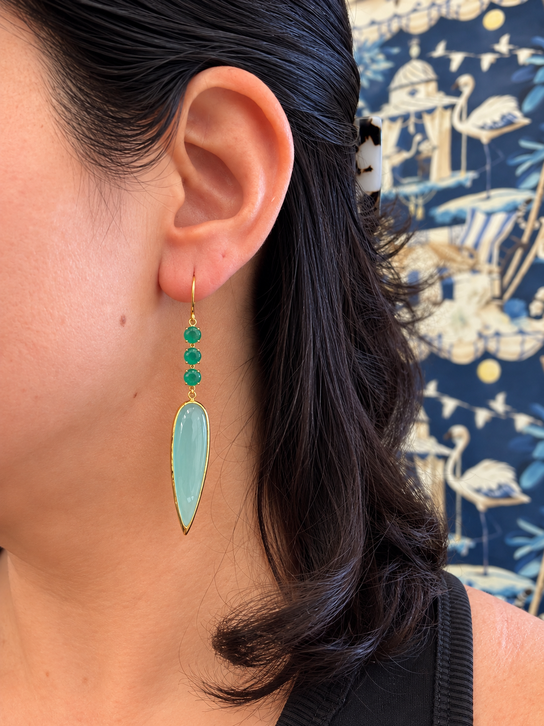 Arra by Aradhana Chalcedony & Green Onyx Earrings