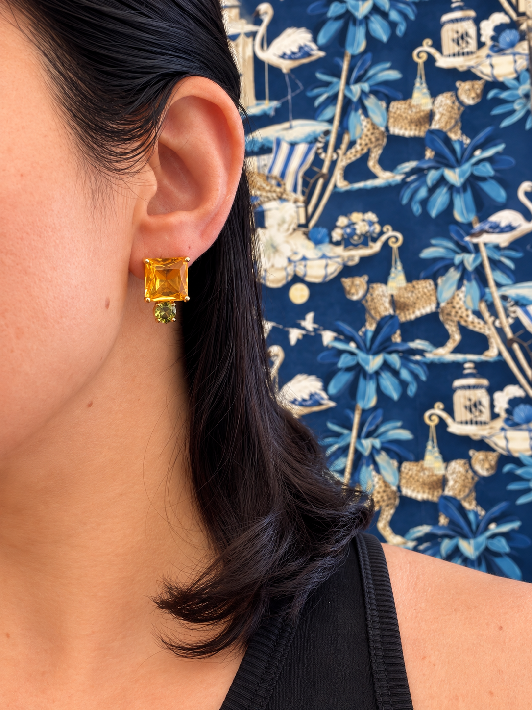 Citrine & Olive CZ Stud Earrings