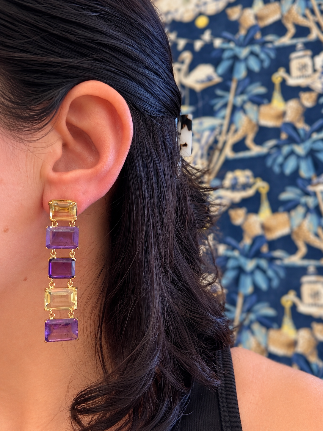 Lemon Quartz & Amethyst Statement Earrings