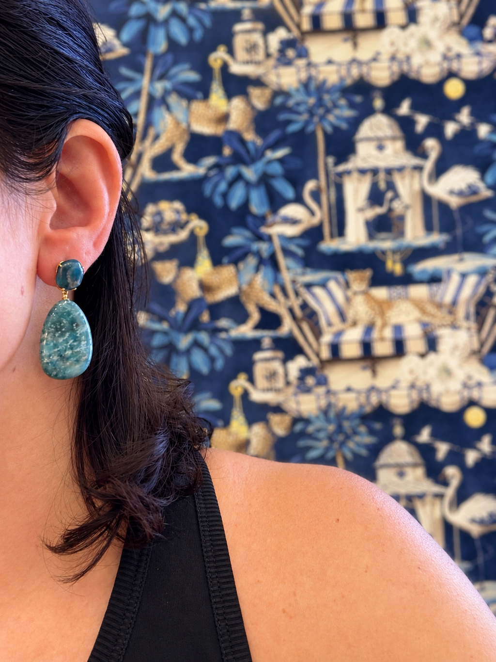 Blue Apatite Gold-Plated Teardrop Earrings