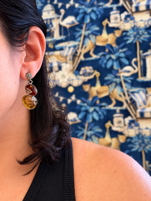Amber Sterling Silver Earrings - Vintage