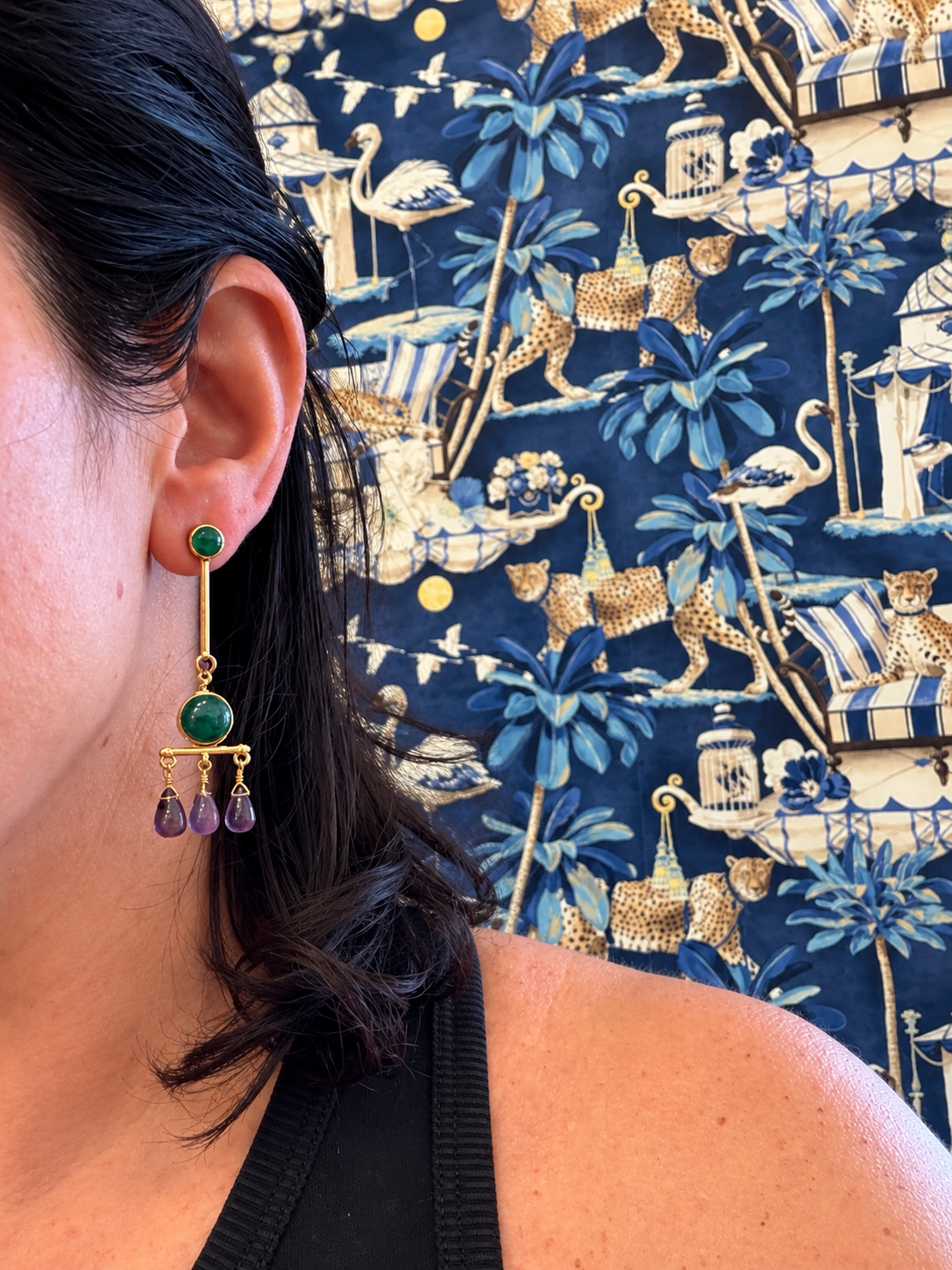 Arra by Aradhana Amethyst & Green Onyx Earrings