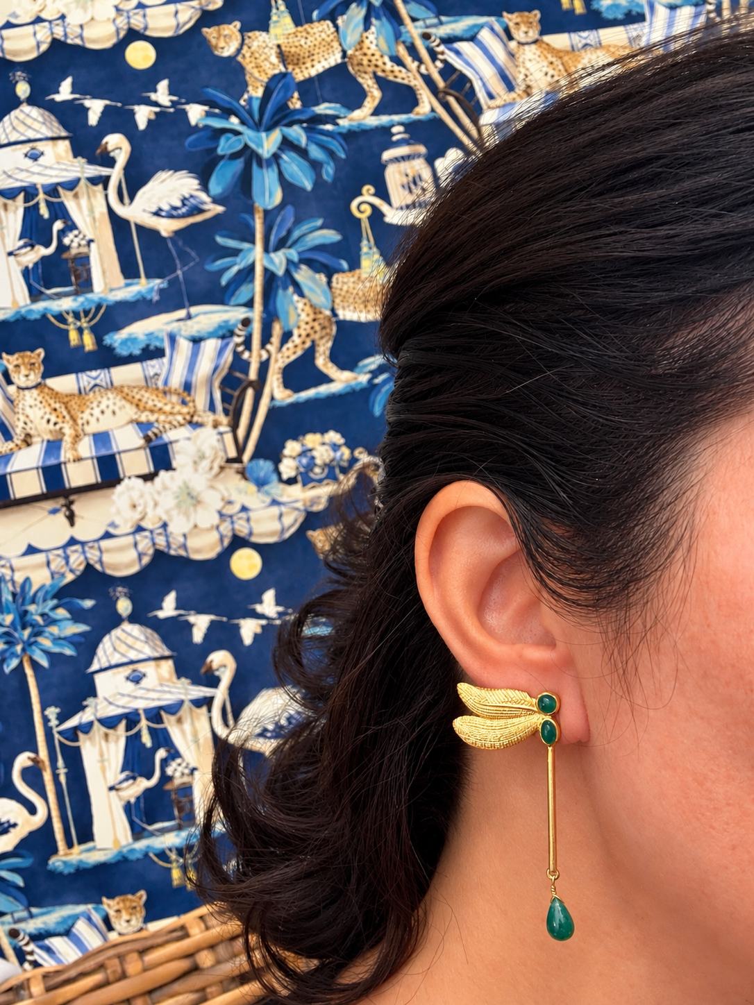 Arra by Aradhana Green Onyx Dragonfly Earrings