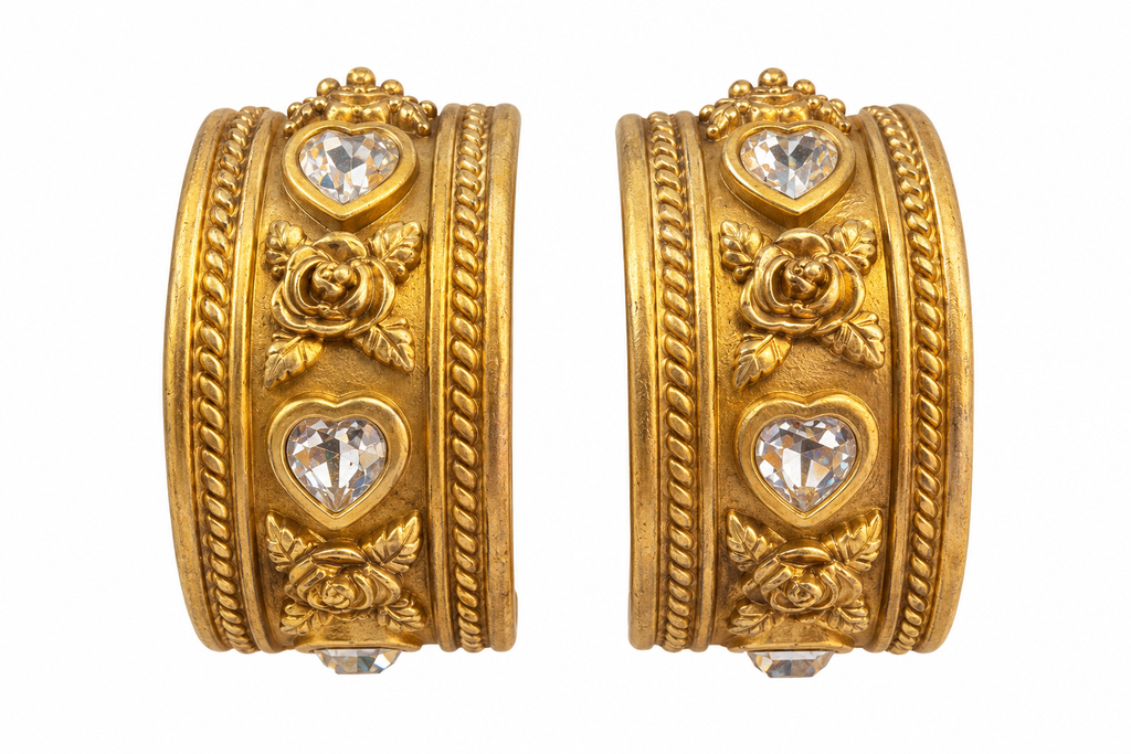 Elizabeth Taylor 1994 Heart & Rose Clip Earrings - Vintage