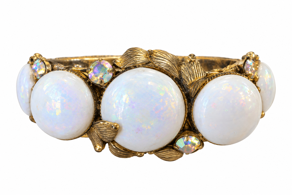 1950s–60s Iridescent AB Glass Clamper Bracelet - Vintage