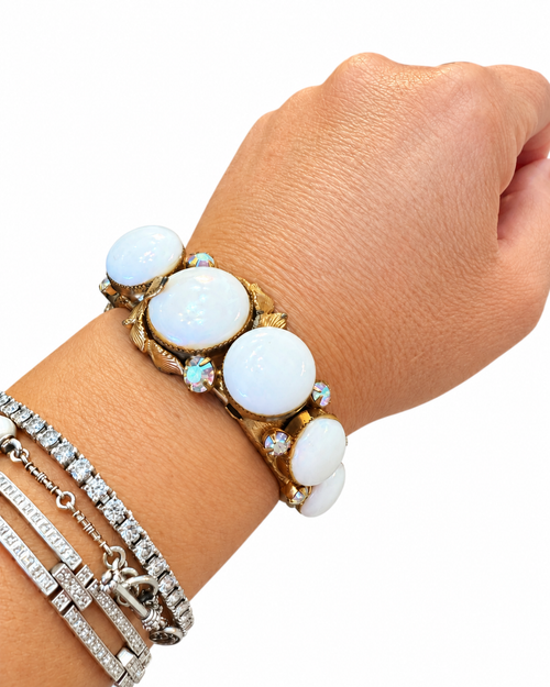 1950s–60s Iridescent AB Glass Clamper Bracelet - Vintage