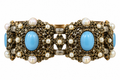 Robin's Egg Blue Cabochon & Faux Pearl Statement Bracelet - Vintage