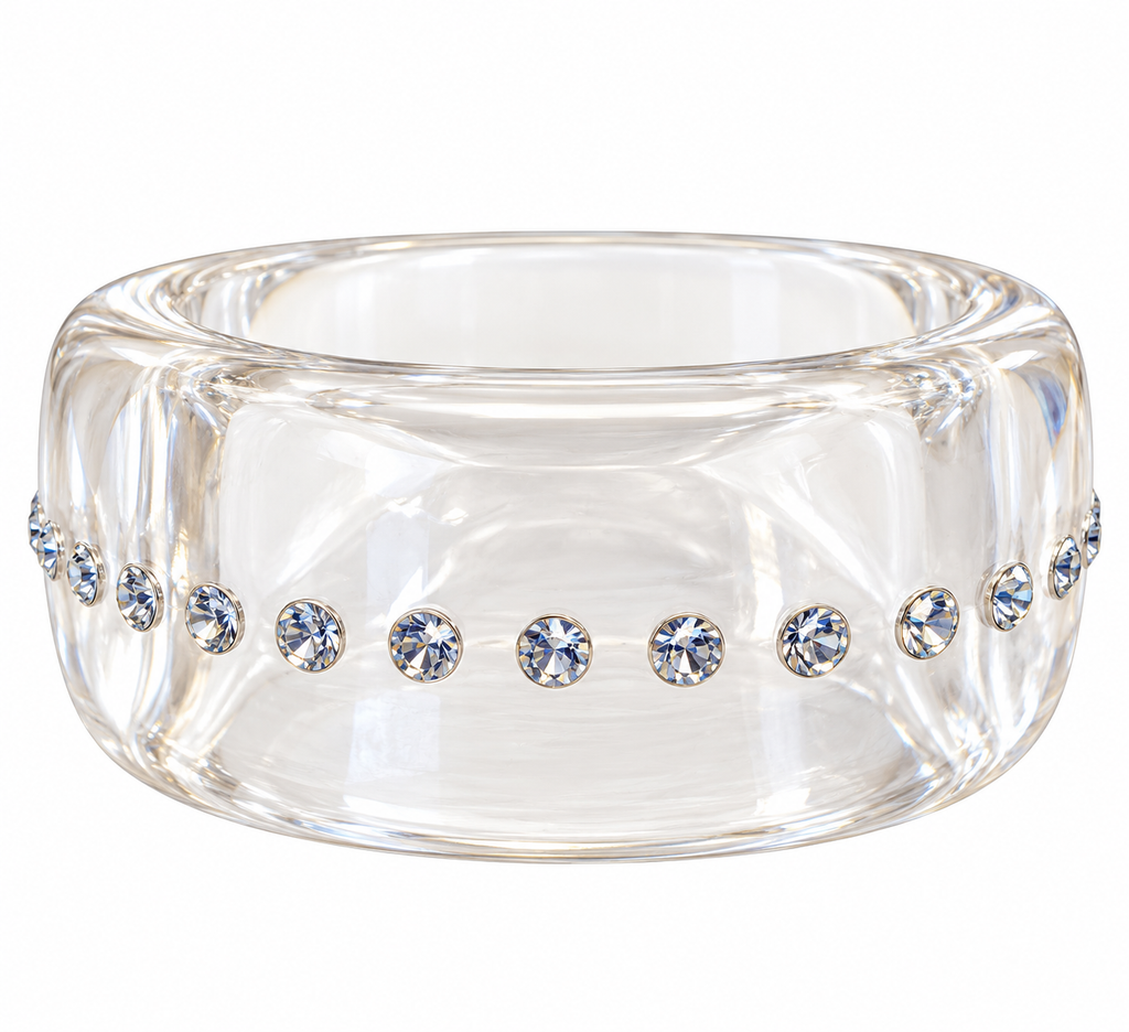 Clear Lucite Rhinestone Cuff Bracelet - Vintage