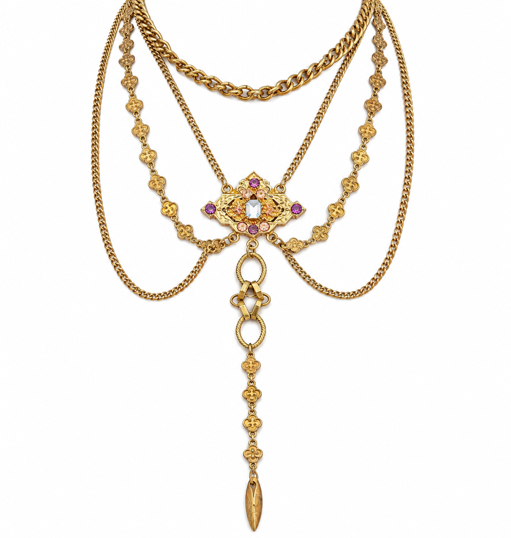 Gold-Tone Jeweled Festoon Necklace - Vintage