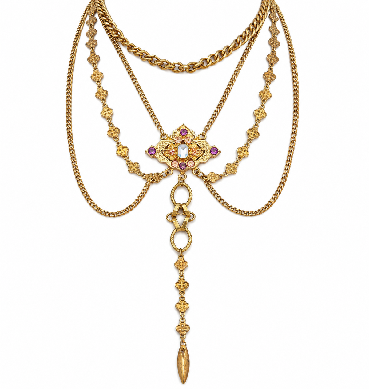 Gold-Tone Jeweled Festoon Necklace - Vintage