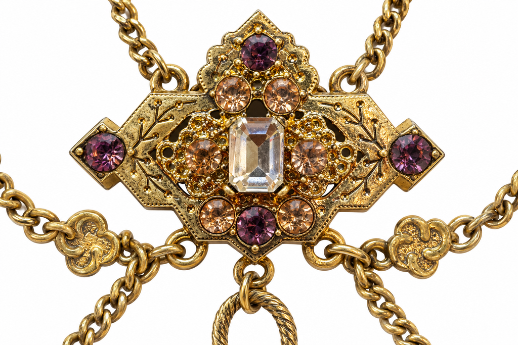 Gold-Tone Jeweled Festoon Necklace - Vintage