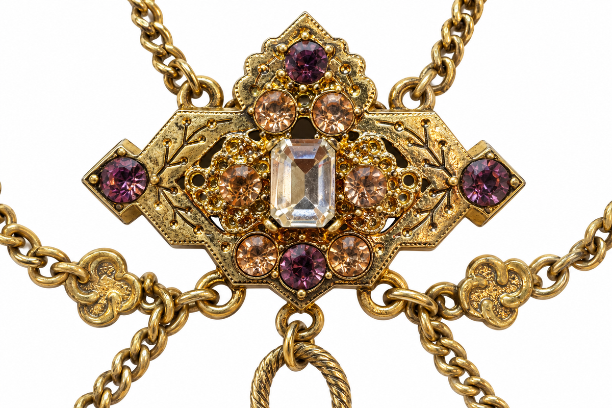 Gold-Tone Jeweled Festoon Necklace - Vintage