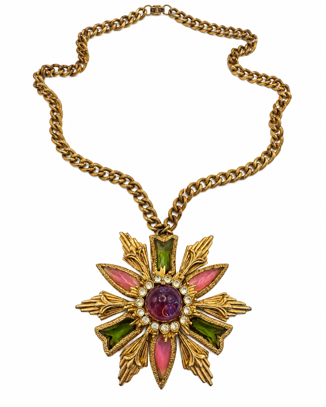Florenza Jeweled Maltese Cross Pendant Necklace - Vintage