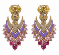 Multicolor Crystal & Purple Enamel Statement Earrings