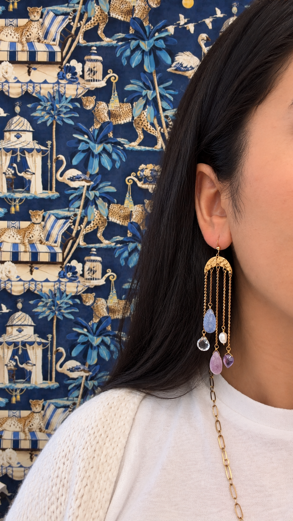 Gemstone & Pearl Umbrella Fringe Earrings
