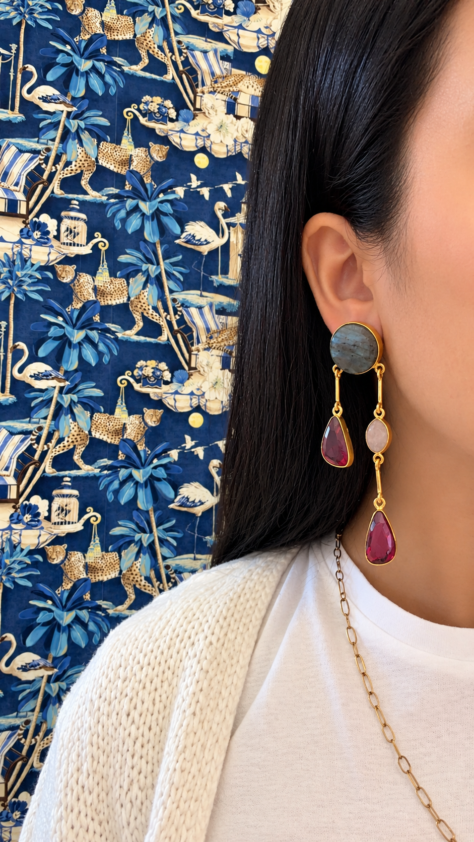 Labradorite & Raspberry Pink Gemstone Drop Earrings