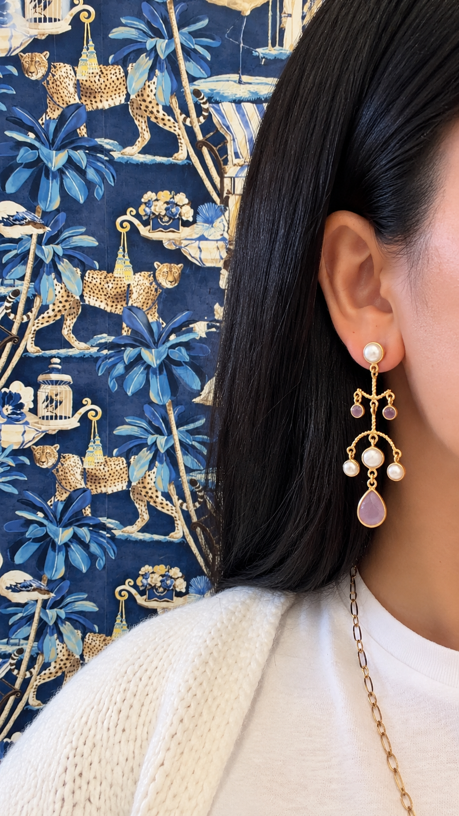 Arra by Aradhana Peach Moonstone & Pearl Chandelier Earrings