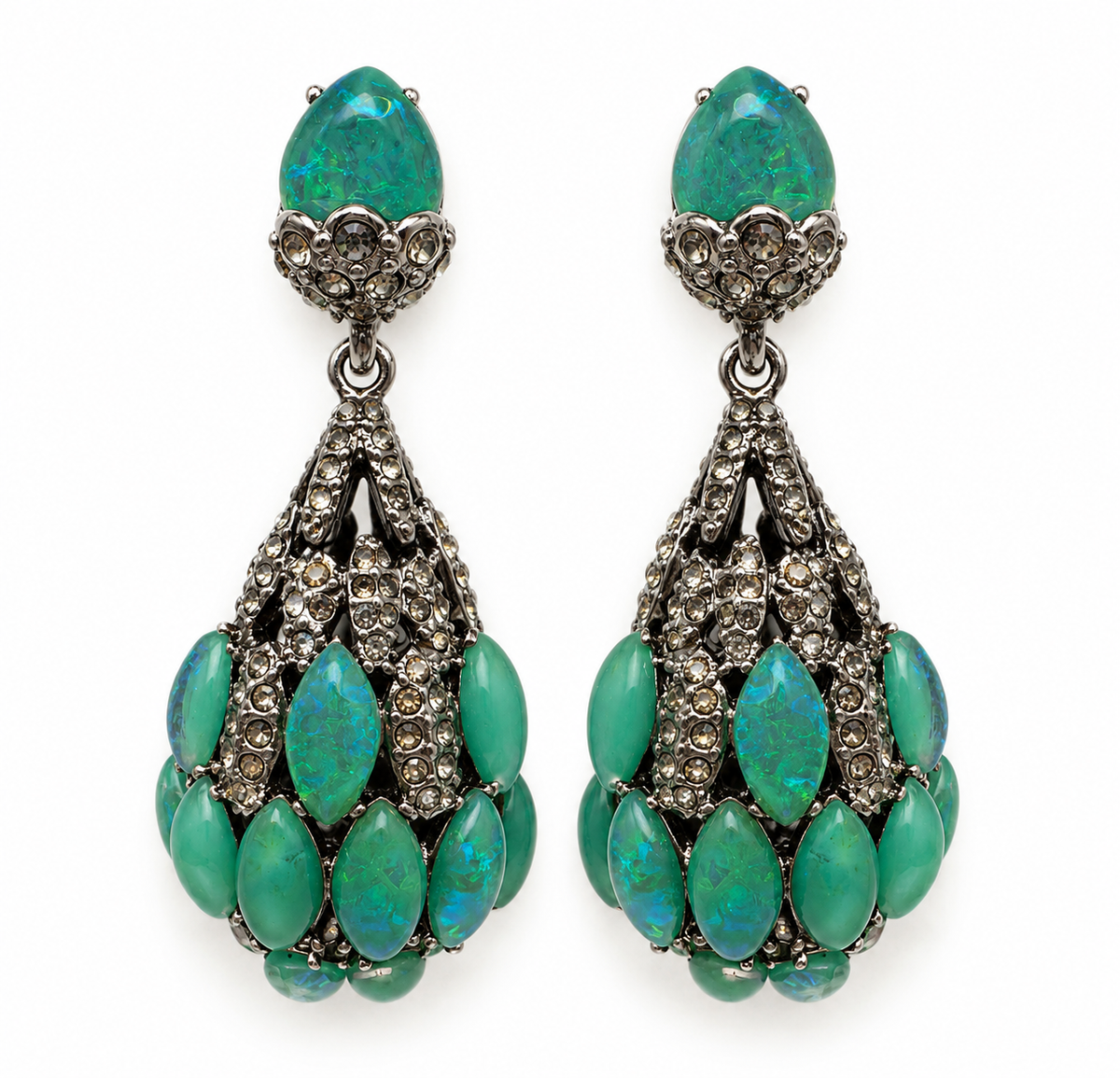 Iridescent Aqua & Rhinestone Chandelier Earrings