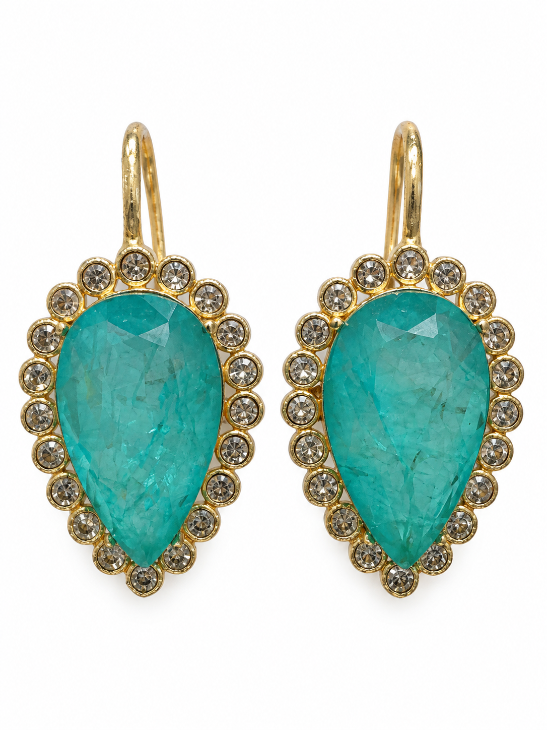 Turquoise Blue Teardrop & Pavé Rhinestone Earrings