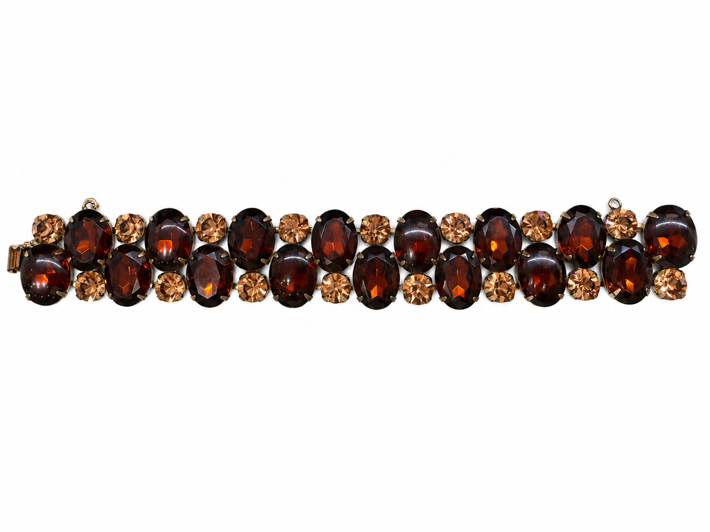 Root Beer Glass Cabochon & Rhinestone Bracelet - Vintage