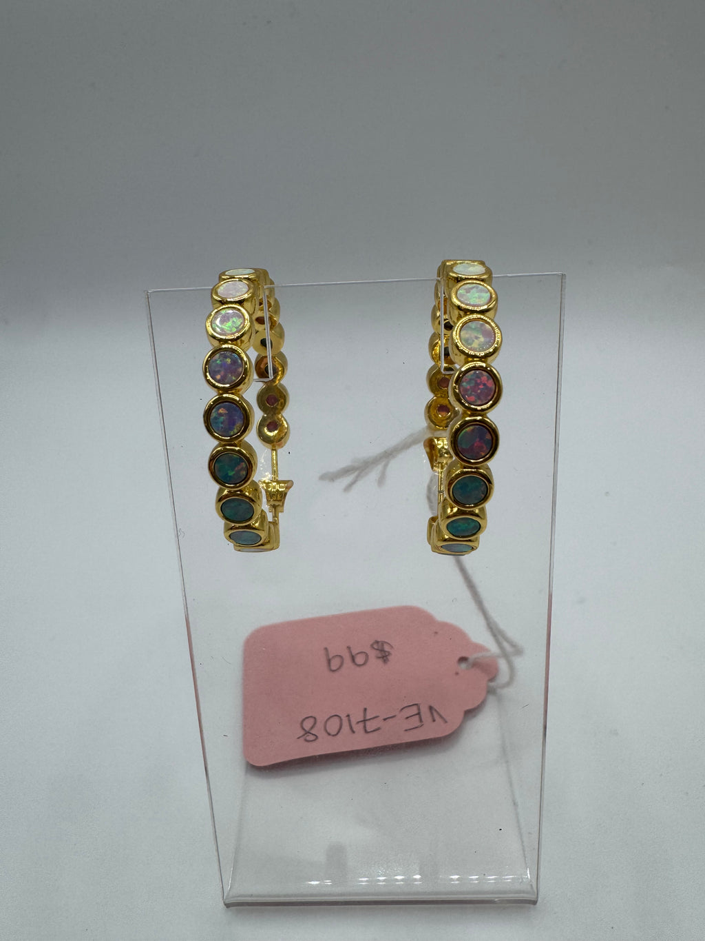 Lab-Grown Opal Gold Plated Hoop Earrings