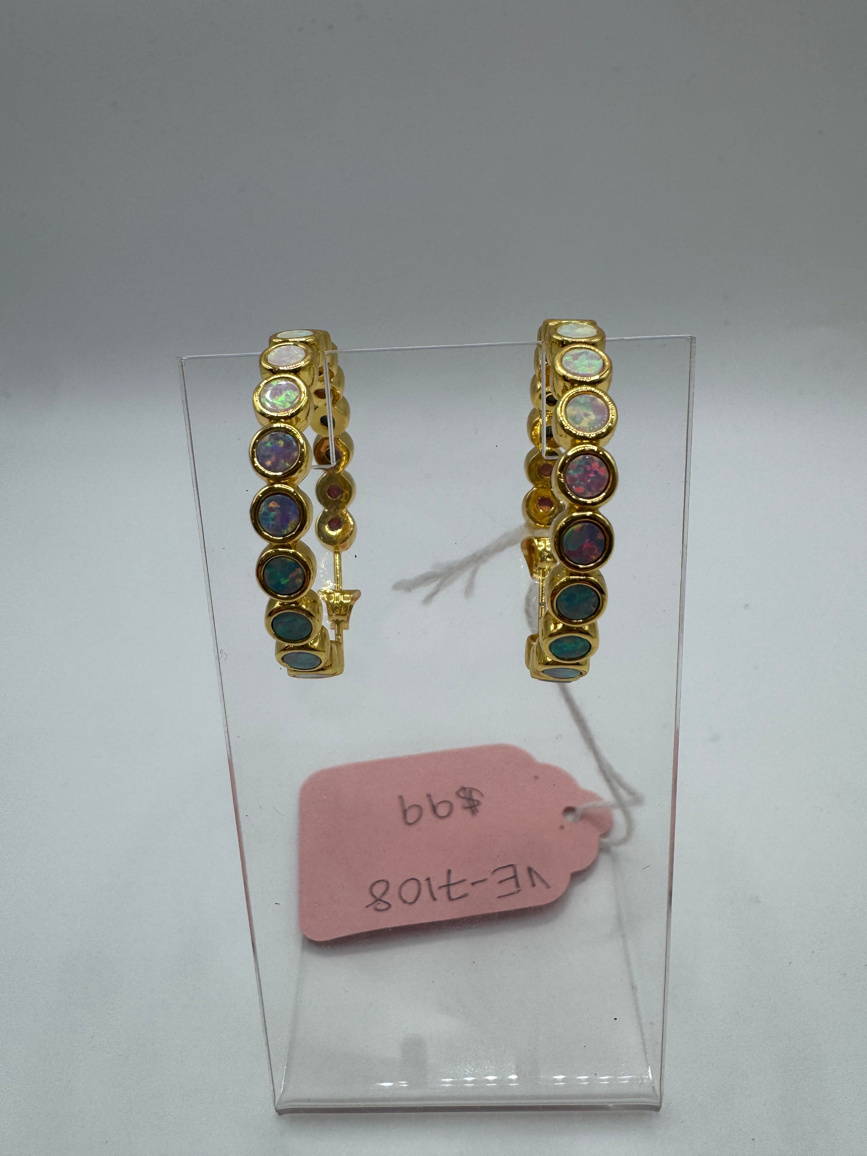 Lab-Grown Opal Gold Plated Hoop Earrings