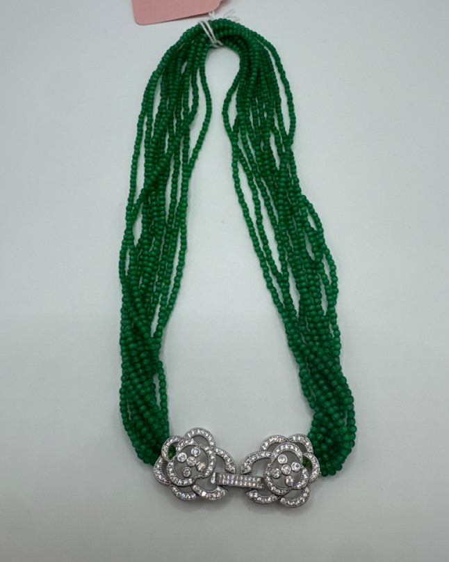 Green Bead Rhinestone Dinner Necklace