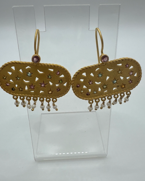 18K Gold-Plated Celestial Zircon & Seed Pearl Drop Earrings
